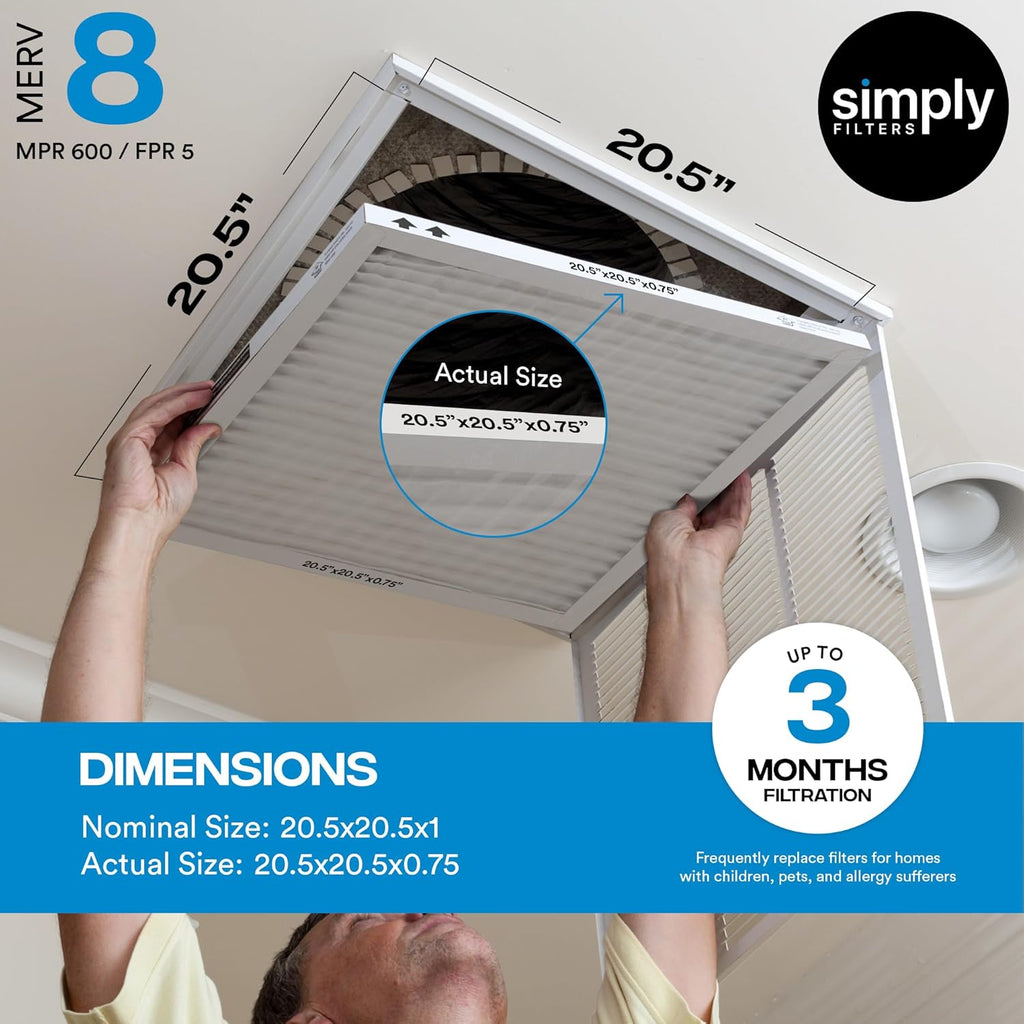 Simply 30x36x2 Air Filter, MERV 8, 6 Pack, Furnace Air Filter for HVAC (Actual Size:29.5"x35.5"x1.75") DUST, Pet, & Allergy Control