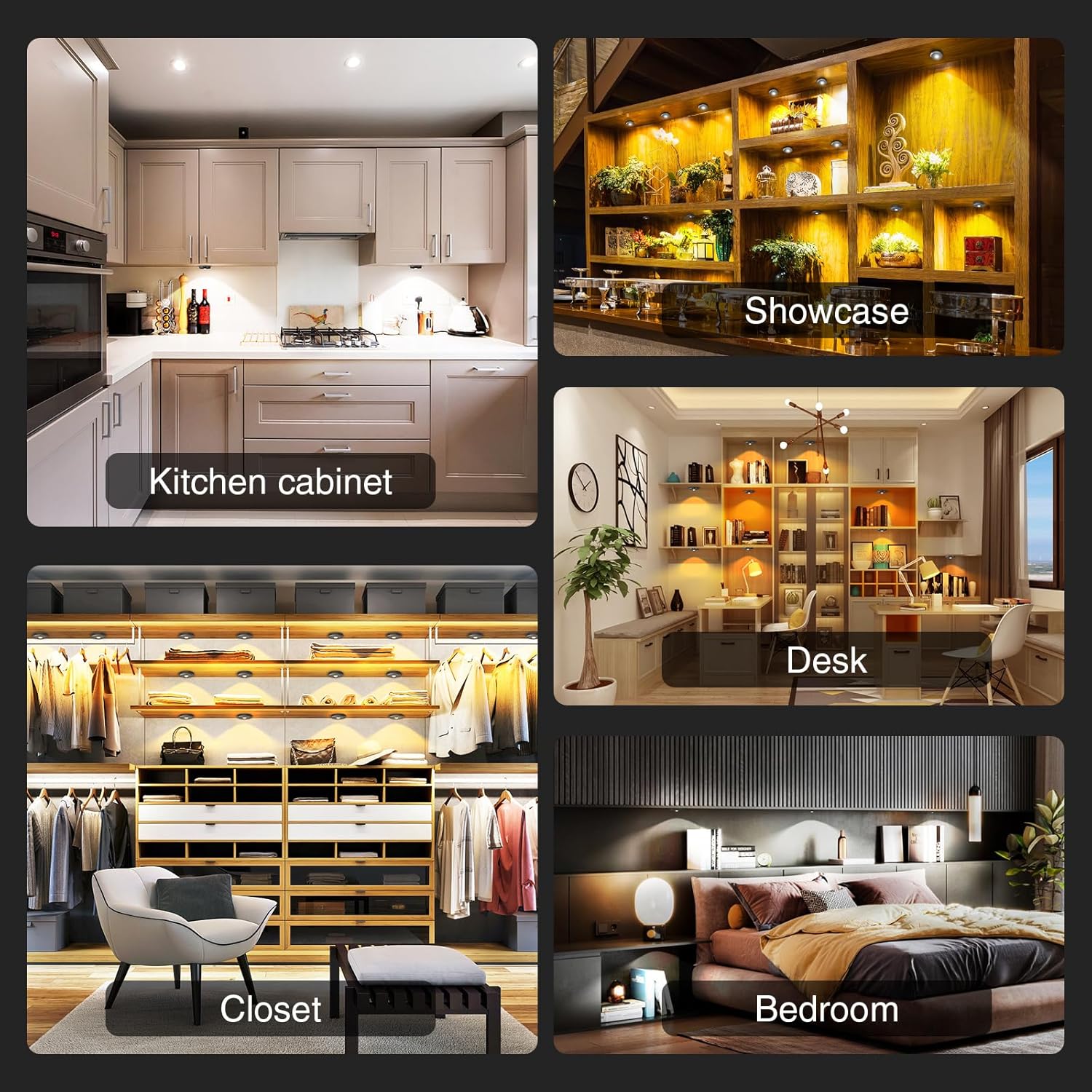 Puck Lights Cordless with Remote Control, 2200mAh Rechargeable Under Counter Lighting,3 Color Temperatures Dimmable Under Cabinet,Closet Light,Tap Light for Hallway (Black, 5PCS)