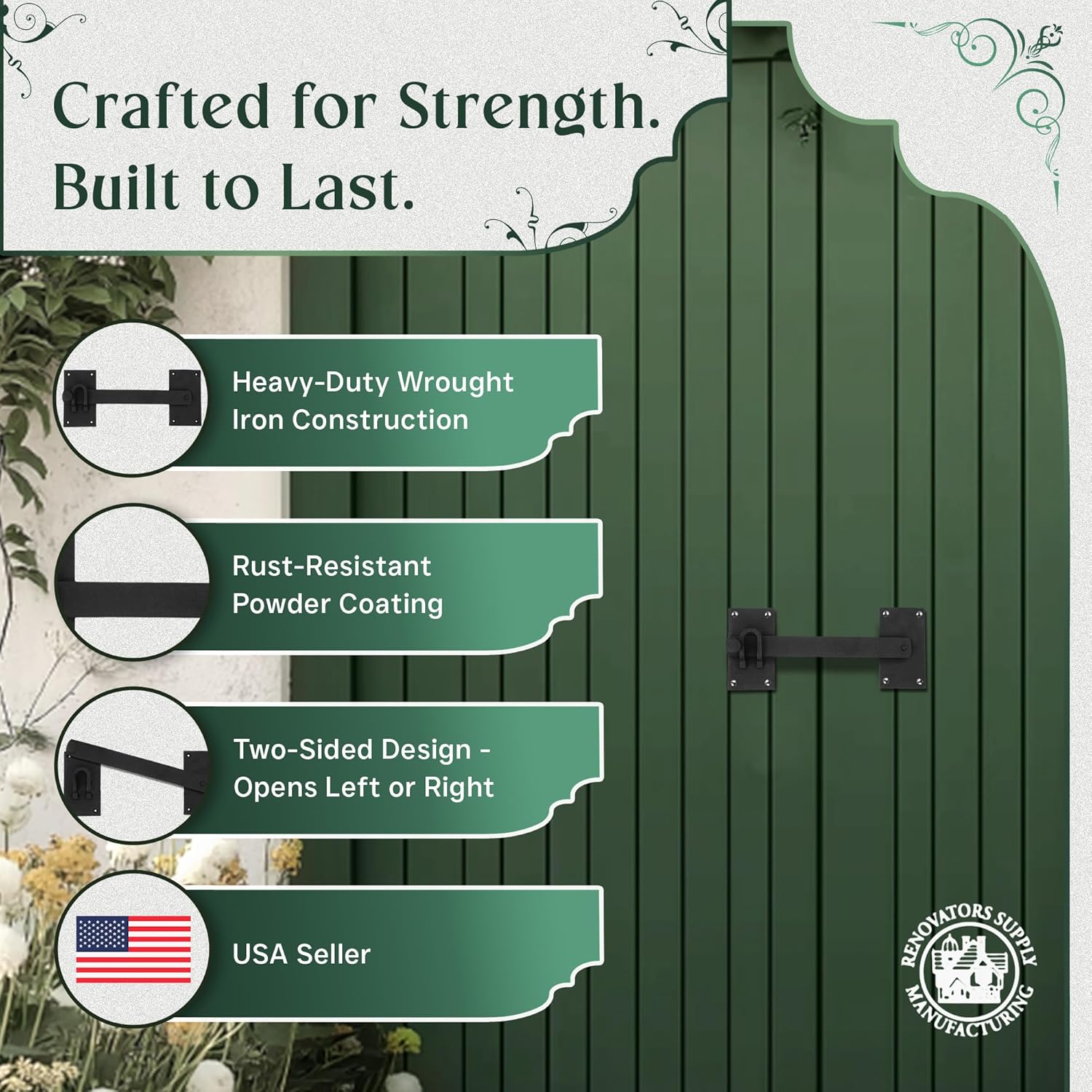 Renovators Supply Manufacturing Black Iron Gate Flip Latch 12" Large Antique Two Sided Flip Locks Rust Resistant Powder Coated Barn Door and Fence Gate Latches with Hardware Pack of 4