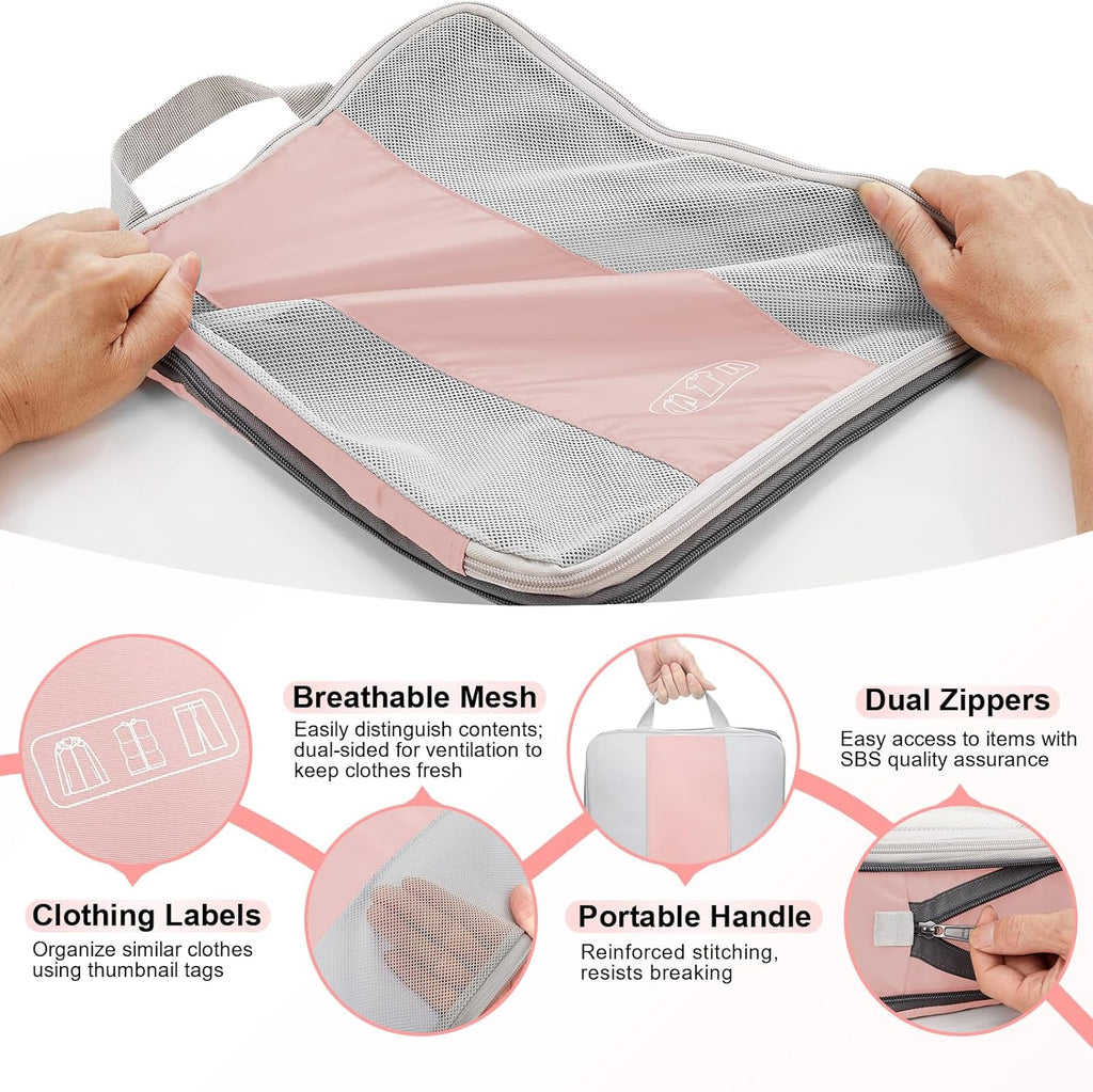 8 Set Compression Packing Cubes for Travel Essentials,Compressible Expandable Packing Cubes for Suitcase,OlarHike Luggage Organizer Bags for Travel,Handy Helper for Organizing Clothes(Pink)