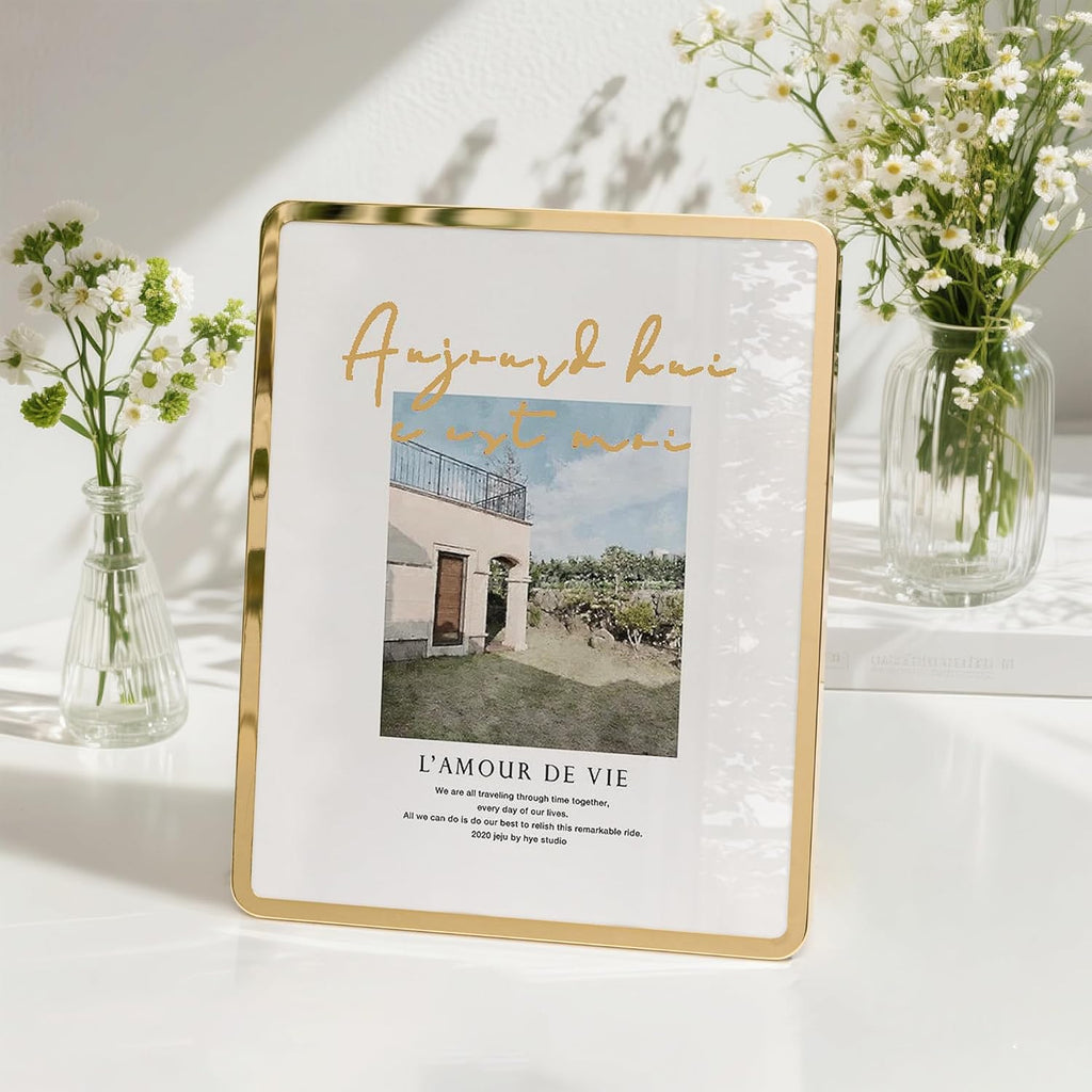 Axeman 8x10 Picture Frame-Metal Rounded Corner Frame 8x10, 8''x10''Photo Frame with Tempered Glass,Tabletop and Wall Display, One-Piece 8 By 10 Metal Picture Frame for images, Gold