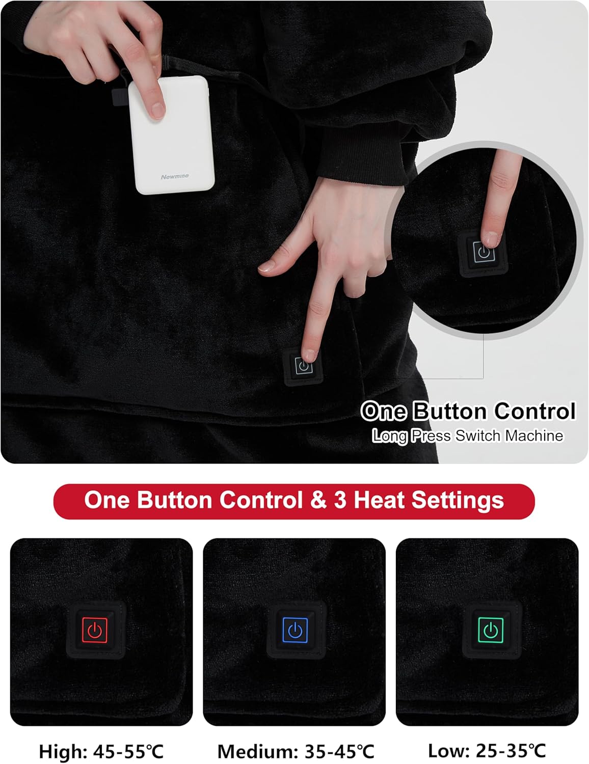 KFUBUO Heated Electric Wearable Blanket Throw Battery Operated Portable USB Cordless Outdoor Hoodie Sweatshirt