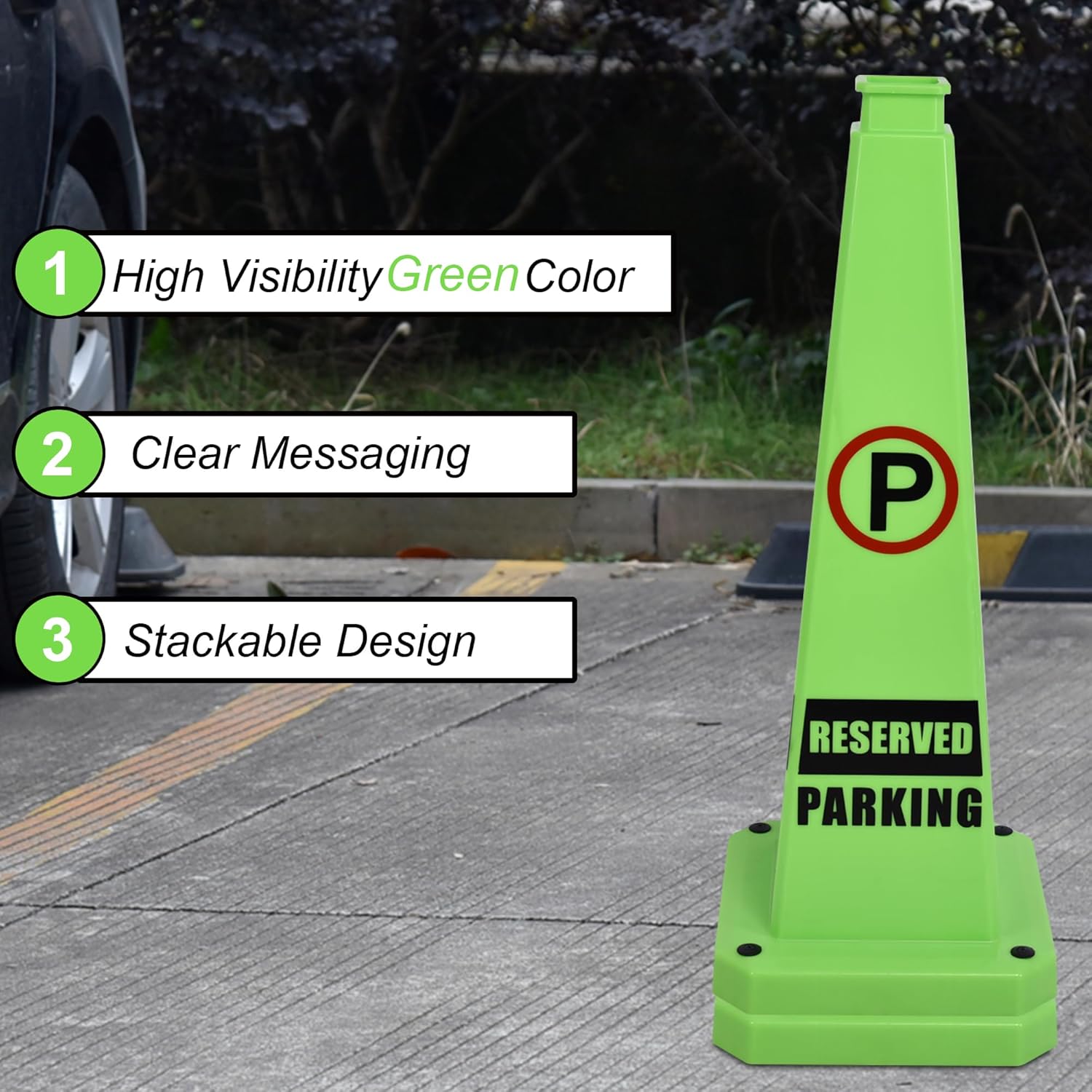 OrangeStar 6-Pack 28" Reserved Parking Cones, Large 4-Sided Message Safety Traffic Cones with Heavy Rubber Base for Indoor Outdoor Use, Parking Lot Control, Driveway Barriers
