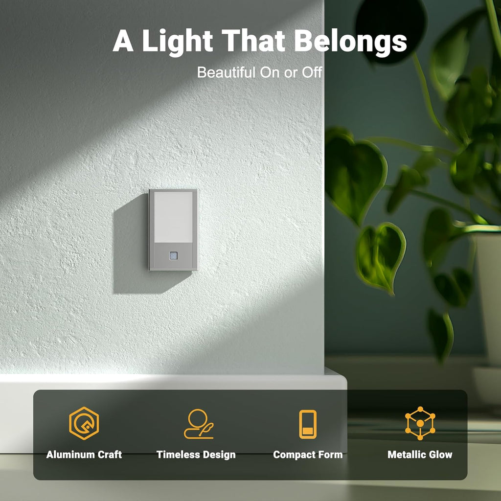 Rechargeable Motion Sensor Night Lights, 8-Pack - Painted Grey Aluminum Alloy, Ultra-Compact Magnetic Mount, 3000K Warm White Glow, Ideal for Hallways, Bedrooms, Stairs & Nightly Use