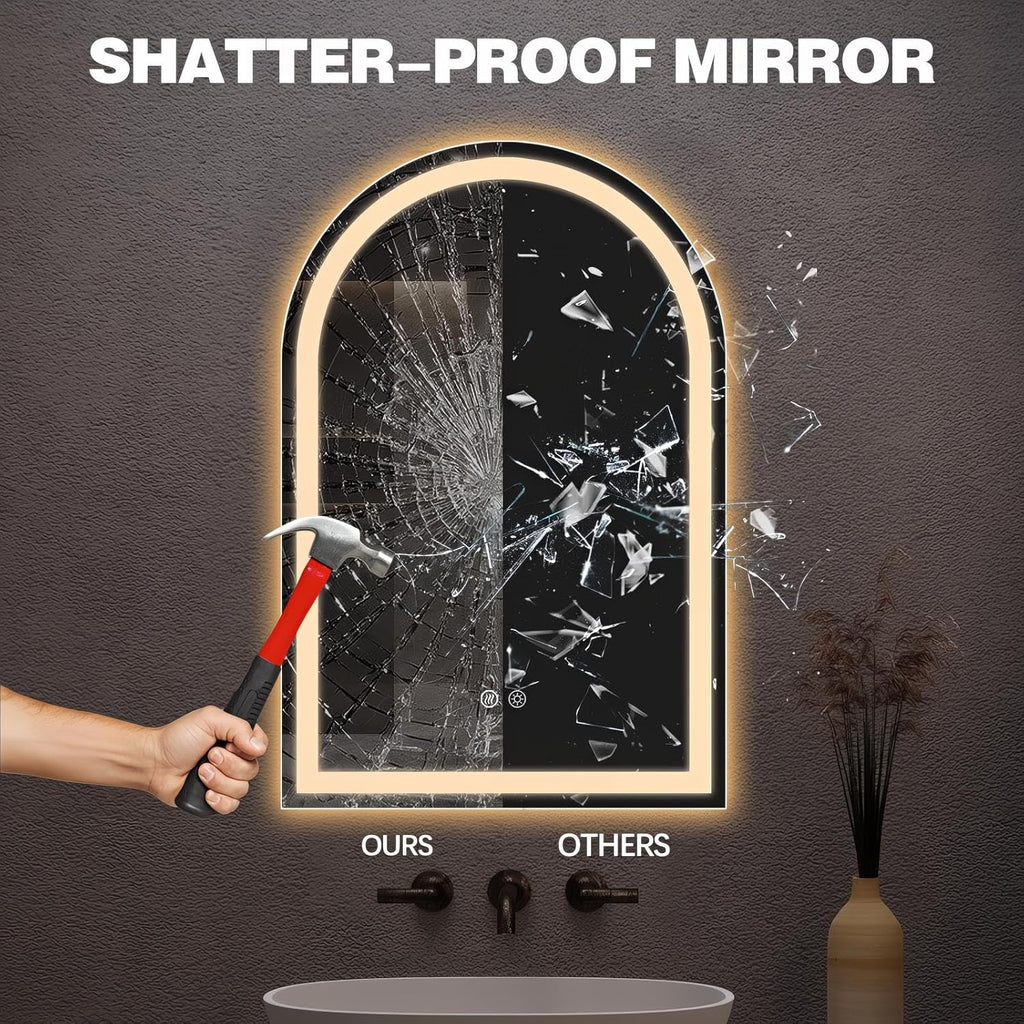 Niccy Arched LED Bathroom Mirror, 30x20 Arch Wall Mounted Frameless Bathroom Mirror for Vanity, Smart Lighted Frontlit Mirrors with Memory Function for Bathroom Bedroom Beauty Hair Salon