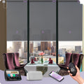 Graywind Motorized Solar Shades Compatible with Alexa Google Hardwired WiFi Smart Light Filtering Blind Remote Control Automated Blinds Electric Window Shade, Custom Size (5% Openness Grey)