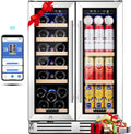 BODEGA 24 Inch Beverage and Wine Refrigerator, Dual Zone Wine Cooler Under Counter, with Independent Temperature Control and Upgraded Compressor, Holds 57 Cans and 19 Bottles