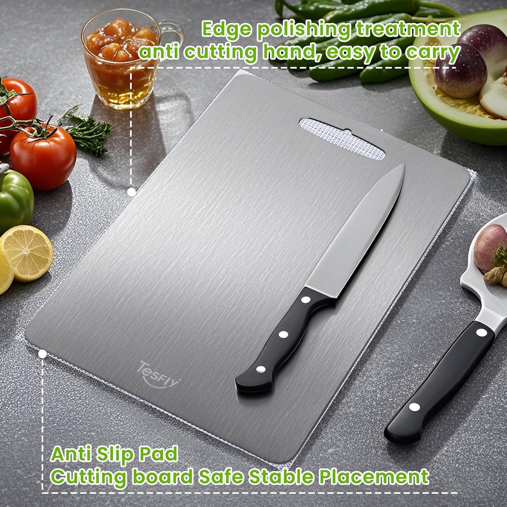 2 Pack Titanium Cutting Board-100% Pure Titanium Cutting Boards For Kitche,Easy to clean, Double-sided food-grade Cutting Board For Meats, Fruits And Vegetables (15 * 11)
