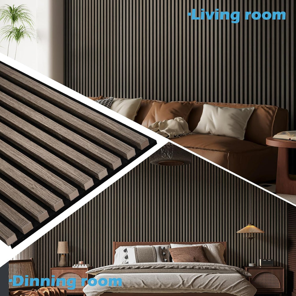 Art3d 4-Pack 108" x 12" Acoustic Wood Panels for Wall, Soundproof Wood Slat Panel for Wall and Ceiling, 3D Fluted Sound Absorbing Paneling for Interior Wall Decor, Living Room, Bedroom - Walnut