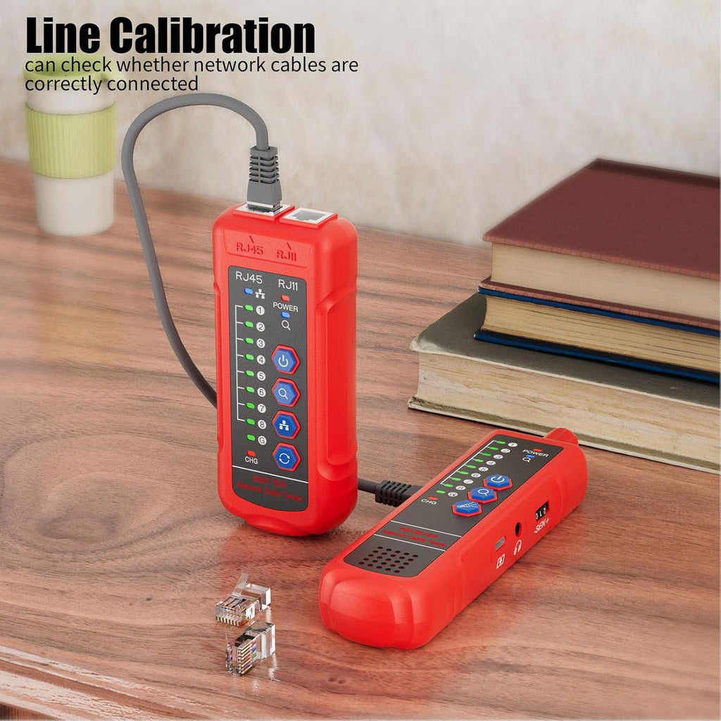 Network Cable Tester, RJ11 RJ45 CAT5 CAT6 Ethernet LAN Wire Tracer with Headphone Jack and Signal Strength Indicator, for Noisy Environments