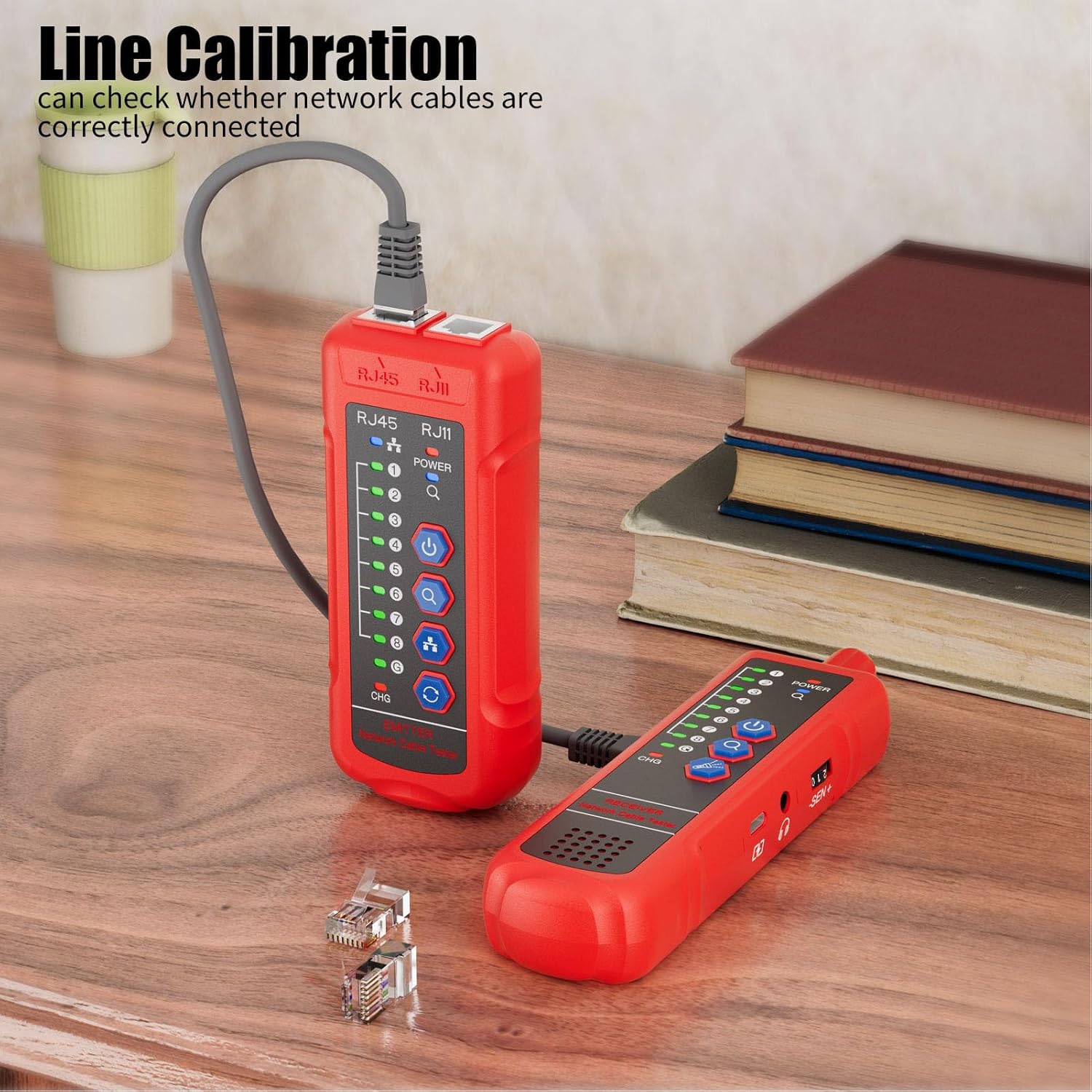 Network Cable Tester, RJ11 RJ45 CAT5 CAT6 Ethernet LAN Wire Tracer with Headphone Jack and Signal Strength Indicator, for Noisy Environments