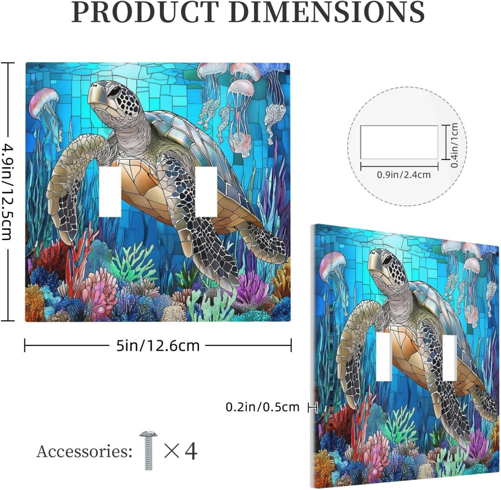 Decorative Switch Plates Nautical Sea Turtle Coral Jellyfish 2 Gang Double Toggle Outlet Light Switch Cover Wall Plate Electrical Faceplate For Kids Room Nursery Decor