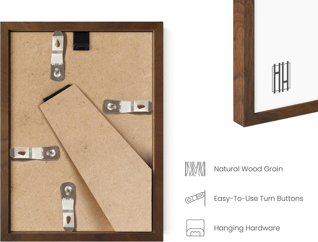 HAUS AND HUES Walnut Oak Wood Gallery Wall Tabletop Frames Made with Real American Oak and Shatter-free Plexiglass - Set of 11 (Eight 4x6, Three 5x7, Framed Walnut)