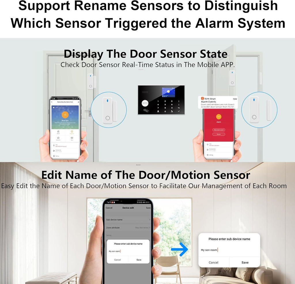 Home Security System with Camera, WiFi + GSM Home Alarm Kit with Phone App Alert, Door/Window Sensor, Remote Control for Apartments (13 Pieces)