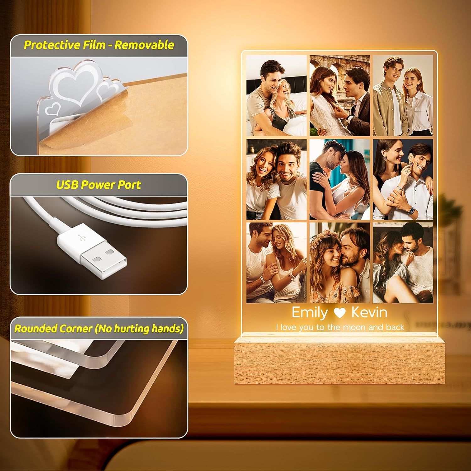 Personalized Picture Frame with Photos, Custom Picture Frames, Personalized Photo Frame, Customized Anniversary Birthday Valentines Day Gifts for Women Men Her Him Girlfriend Boyfriend Couples