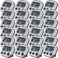Leumoi 24 Pcs Digital Kitchen Timers Magnetic Back Timers Bulk Large Screen Loud Alarm On/Off Switch Minute Second Count up Countdown Memory Setting for Cooking Classroom Exercise (Sliver and Black)