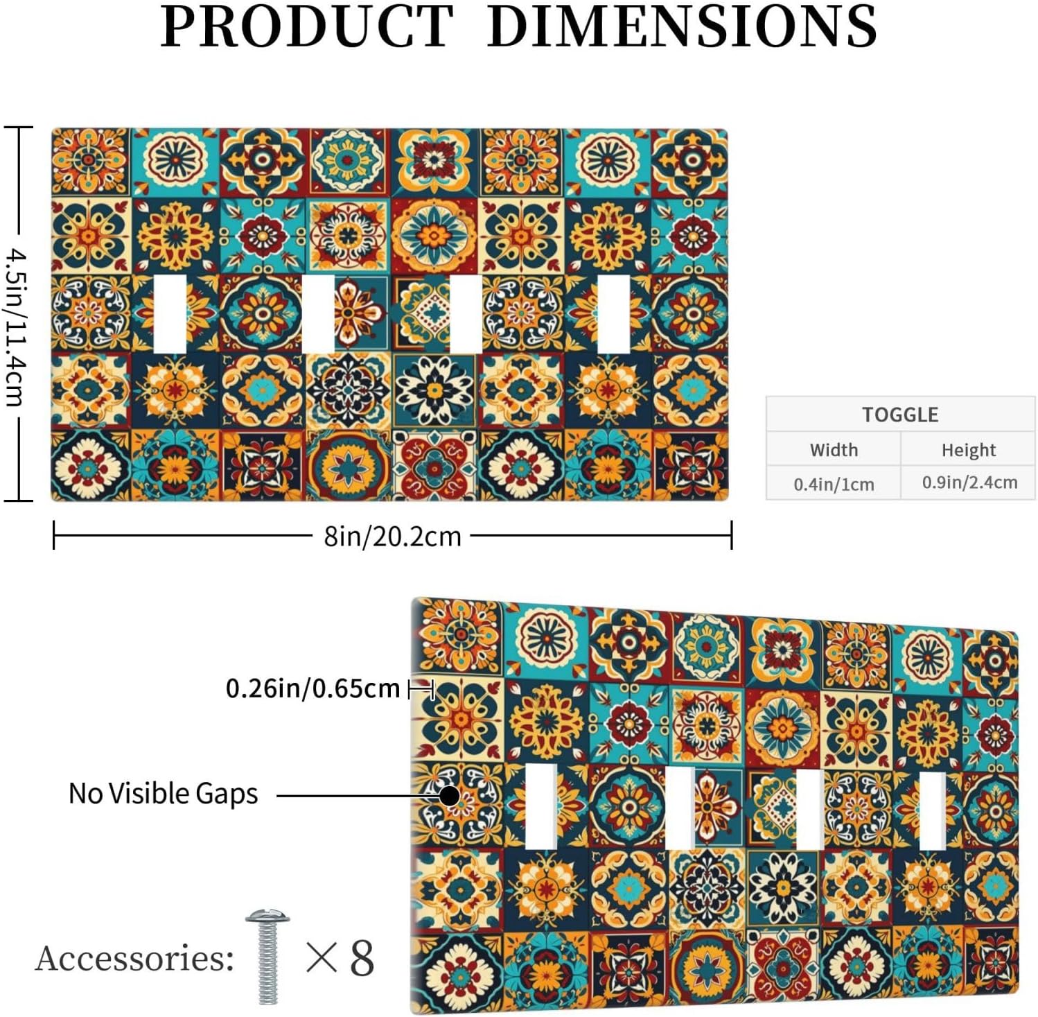 Mexican Talavera Ceramic Tile Moroccan Boho Light Switch Covers Quad Toggle Electrical Faceplate 4 Gang Wall Plate Decorative Switch Plates for Bathroom Kitchen Decor