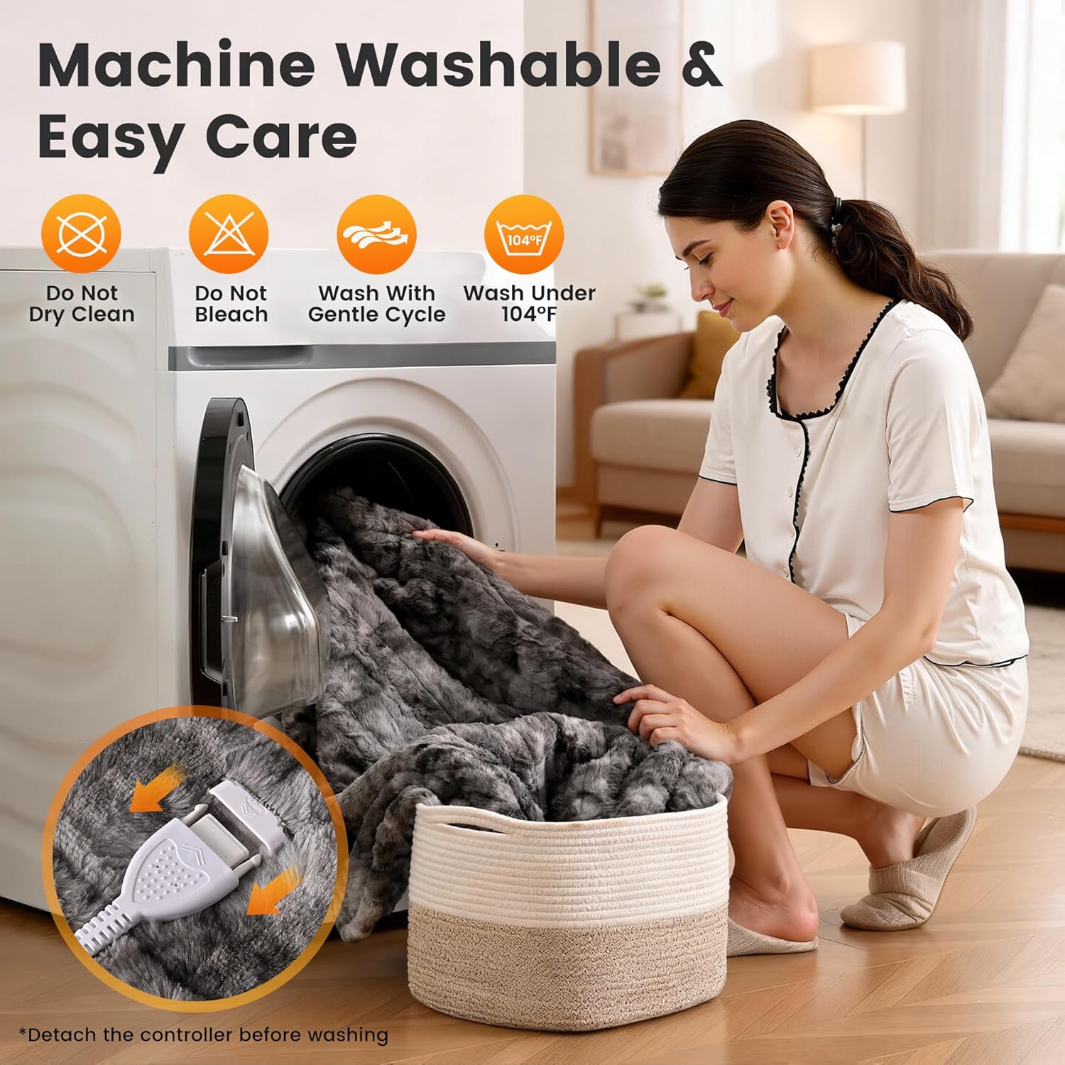 WOOMER Heated Blanket Throw 50" x 60", Electric Blanket Throw with 4 Heating Levels & 4H Auto Off, ETL Certified, Marble Grey Double-Sided Faux Fur, Over-Heat Protect, Machine Washable