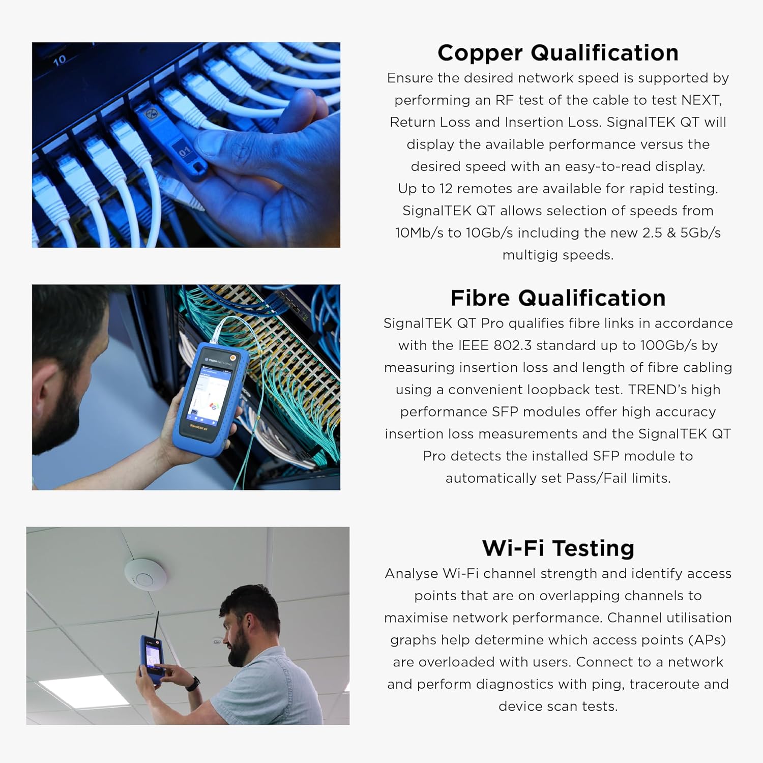 TREND Networks | SignalTEK QT Pro | All-in-One 10G Copper, Fiber & Wi-Fi Qualification Tester | Advanced Wi-Fi Diagnostics | PoE Load Testing & Network Diagnostics | R166001