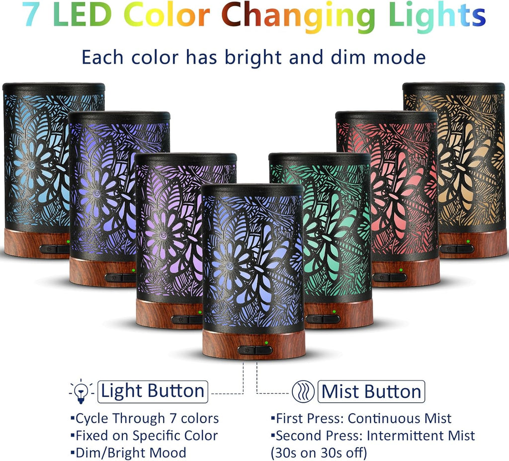 Essential Oil Diffuser Aromatherapy Diffuser - Metal Aroma Diffuser for Home 150ml Ultrasonic Cool Mist Diffuser with 7 Colors Light Auto Shut-Off Protection for Home Office Decor & Gift (Dragonfly)