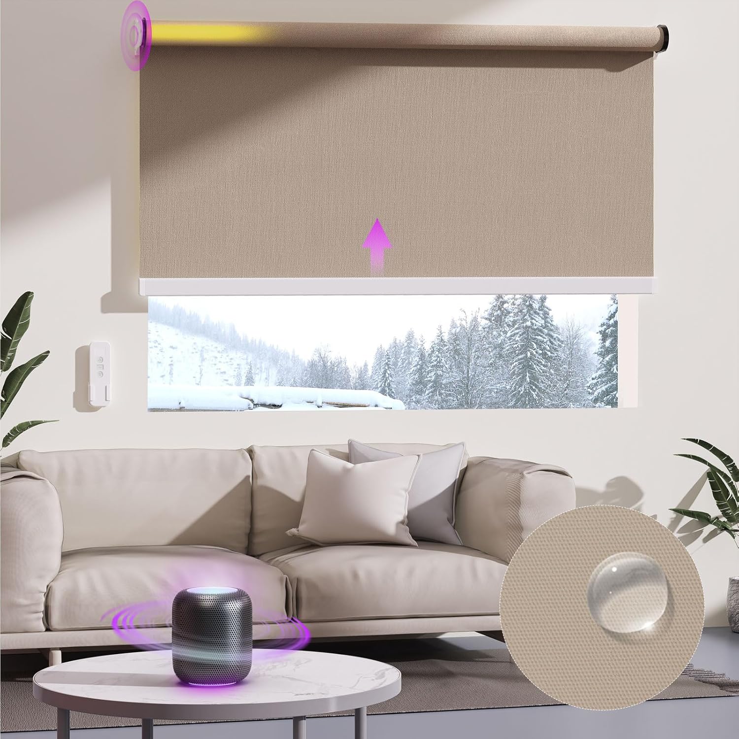 Astomi Motorized Roller Shades for Windows, Blackout Smart Blinds for Indoor, Effortless Remote & Voice Control, Compatible with Alexa, Google Home, Custom Size, Vinyl-Caramel