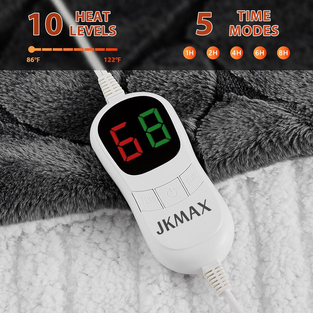 Heated Electric Blanket- Electric Throw Blanket 100"x90" for Bed- Heated Blanket with 5 Heating Levels& 4 Hours Auto Off for Home Office - Soft Faux Fur Heating Blanket for Full Body(Grey)