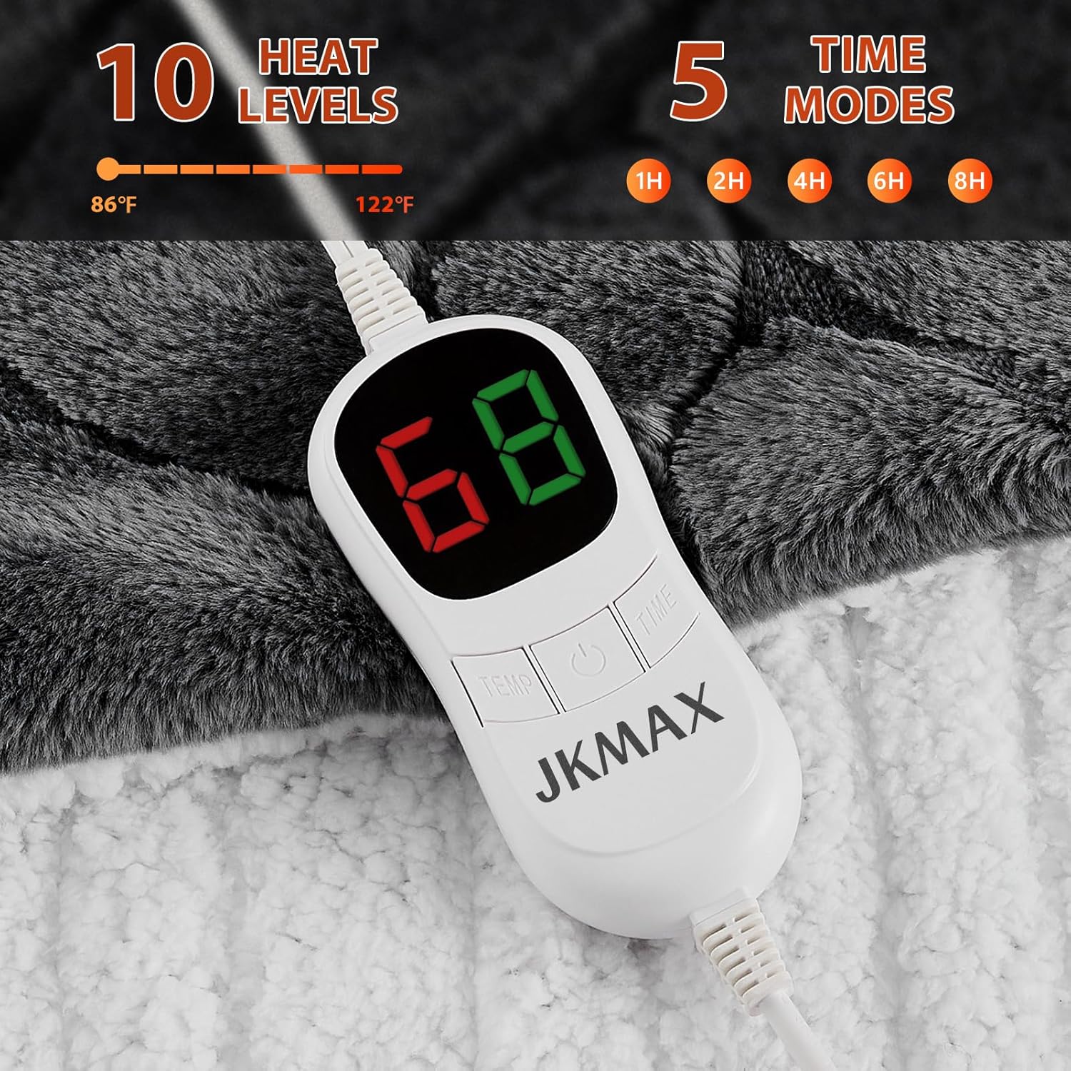 Heated Electric Blanket- Electric Throw Blanket 84"x90" for Bed- Heated Blanket with 5 Heating Levels& 4 Hours Auto Off for Couch Home Office - Soft Faux Fur Heating Blanket for Full Body(Grey)