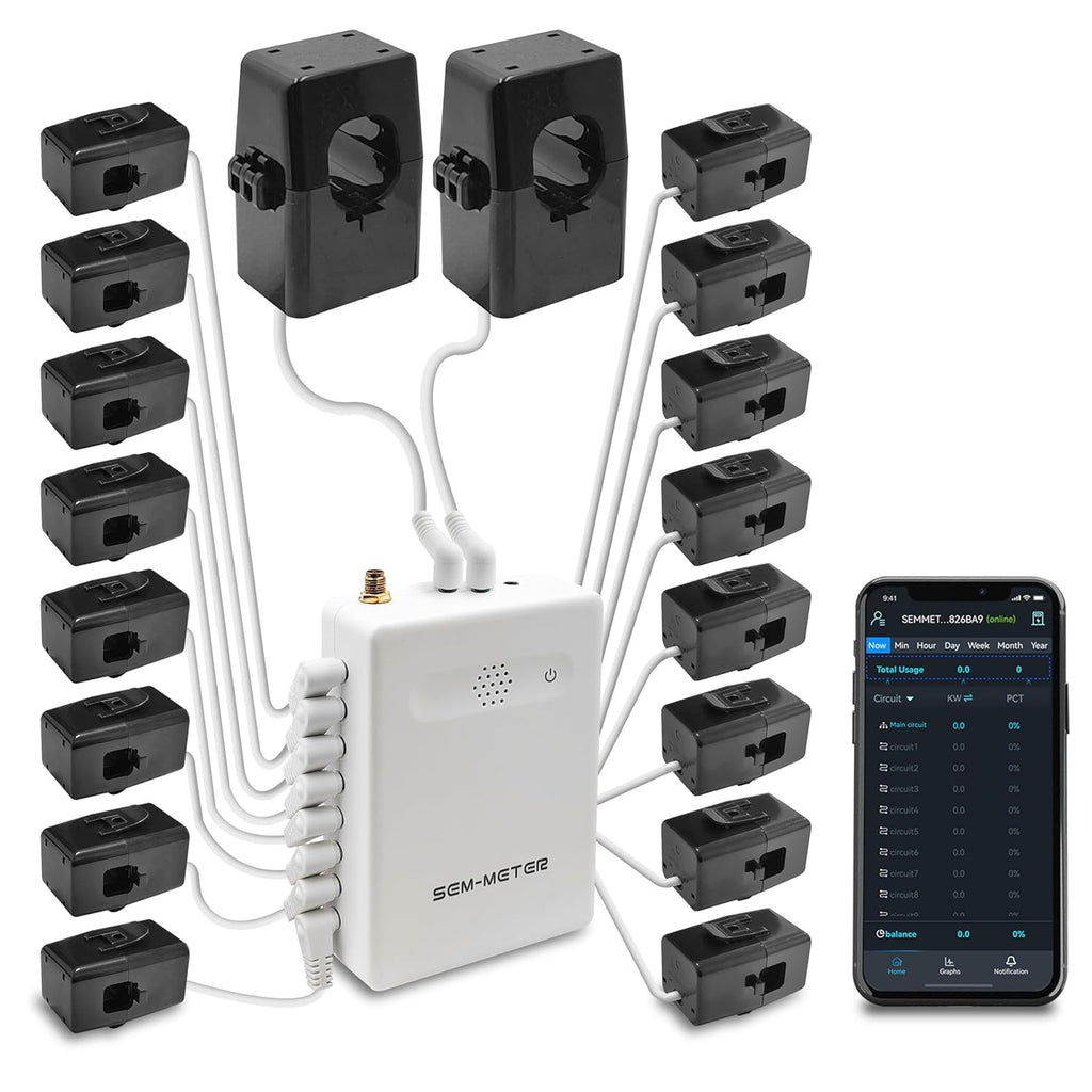 Smart Home Energy Monitor with 16 50A Circuit Level Sensors, Measure Power Usage in Real-Time, History with App (16 50A Circuit Level Sensors) - Compatible with Home Assistant