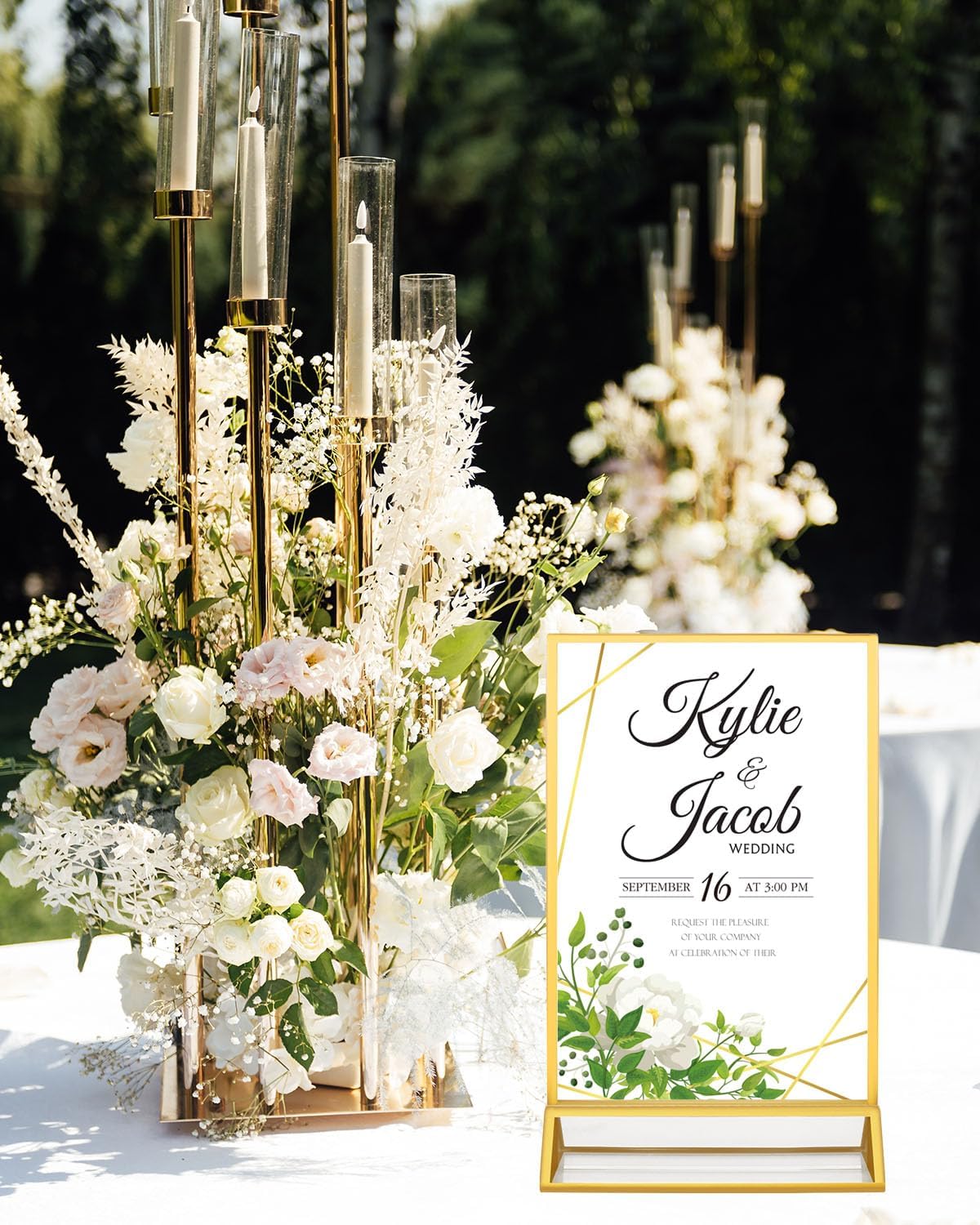 12 Pack Gold Acrylic Sign Holders 4x6, Double Sided Vertical Stand Clear Picture Frame Stands, Menu Flyer Holder for Wedding Table Numbers, Restaurant Signs, Party and Office Photos