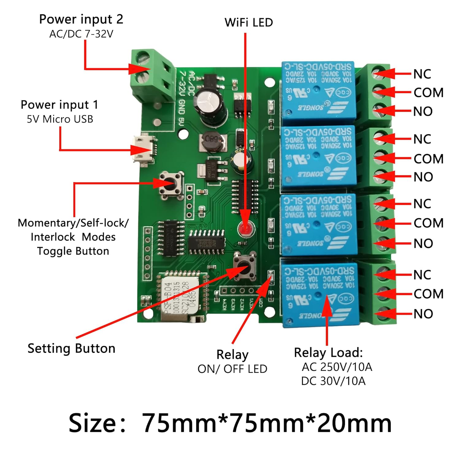 Jane Eyre 4 Channel WiFi instantaneous Jog Relay self-Locking Switch Module DIY Garage Door Switch Module Ewelink APP Control, Compatible with Alexa Goolge Assistant