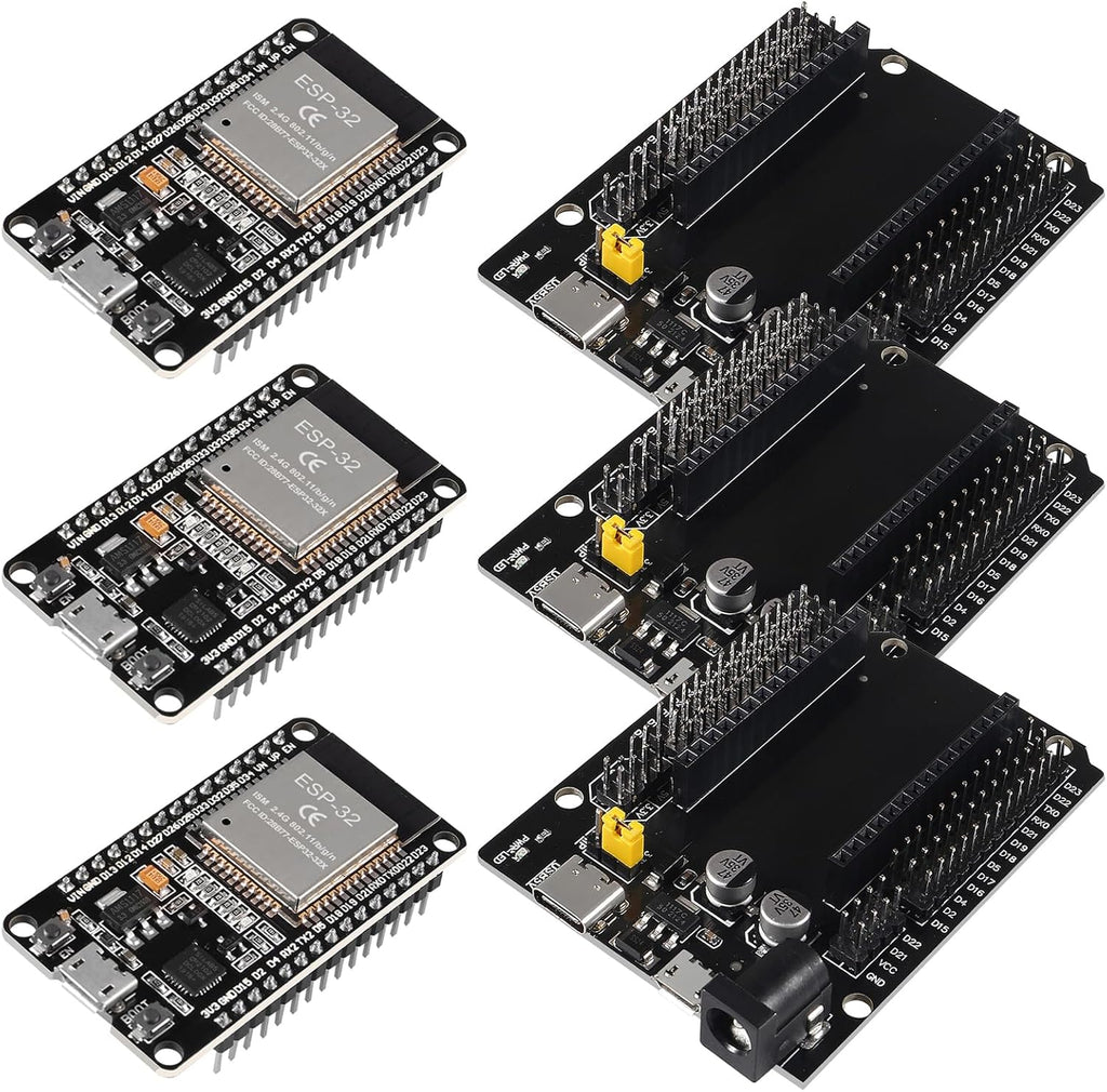 3 Set ESP32 ESP-32S WiFi Development Board NodeMCU ESP-WROOM-32 Microcontroller with ESP32 GPIO Breakout Board 30Pin Type-C Micro USB Dual Interface ESP32 Shield 30P Expansion Board
