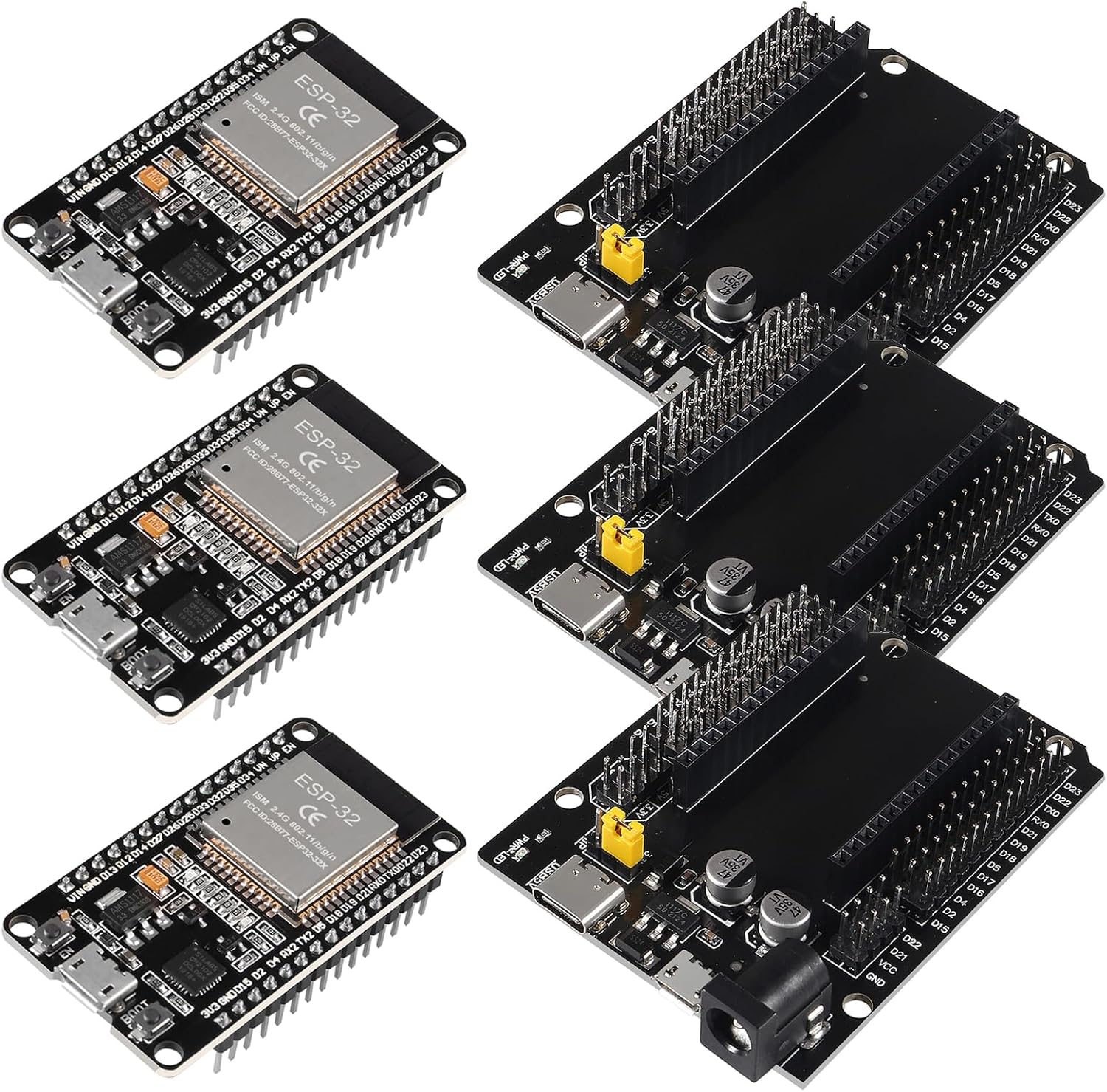 3 Set ESP32 ESP-32S WiFi Development Board NodeMCU ESP-WROOM-32 Microcontroller with ESP32 GPIO Breakout Board 30Pin Type-C Micro USB Dual Interface ESP32 Shield 30P Expansion Board