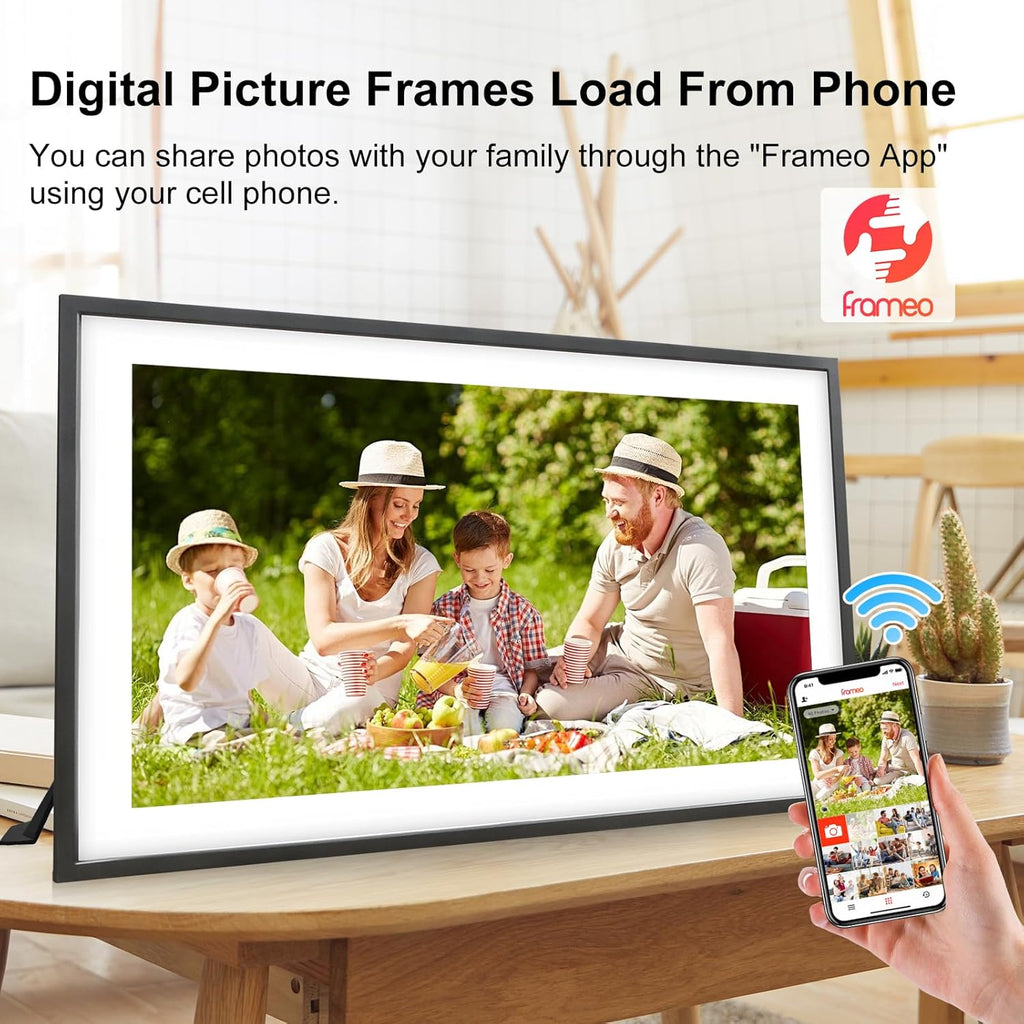 Frameo 15.6 Inch Large Digital Photo Frame, Digital Picture Frame WiFi with 32GB, 1920 * 1080 IPS HD Touch Screen, Electronic Picture Frame IPS Touch Screen with Auto-Rotate, Frameo Digital Frame Wifi