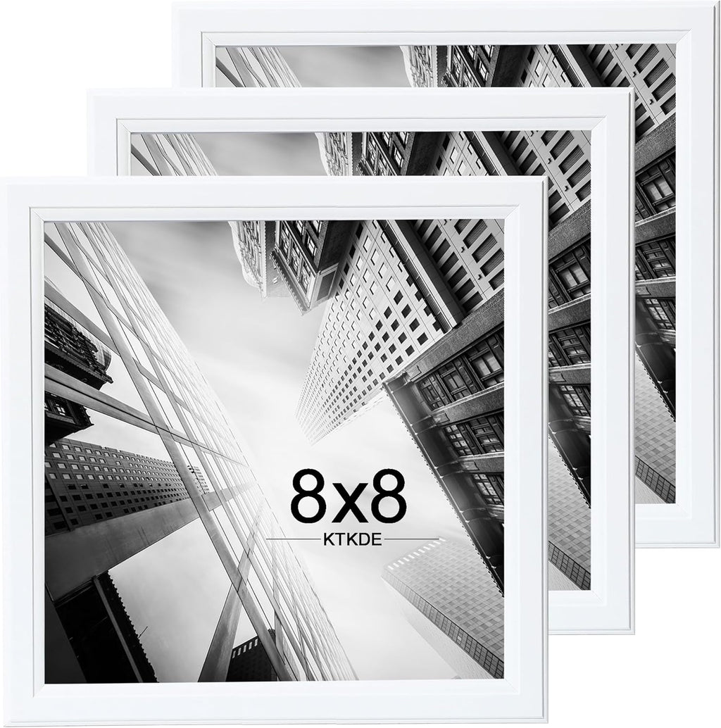 KTKDE 8x8 Picture Frame Set of 3, White Wooden frames, Wall Hanging for Tapletop Display, Best Square Photo Frame Studio Gallery for Photos, Posters & Art Prints