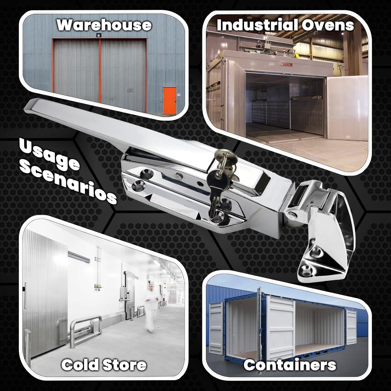 Walk in Cooler Door Handle, Walk in Cooler Door Closer Complete Latch Kit, Cooler Door Radial Latch (1/5 In-3/5 in(Offset)) and 6" Solid Nylon Glow-in-The-Dark Release Handle