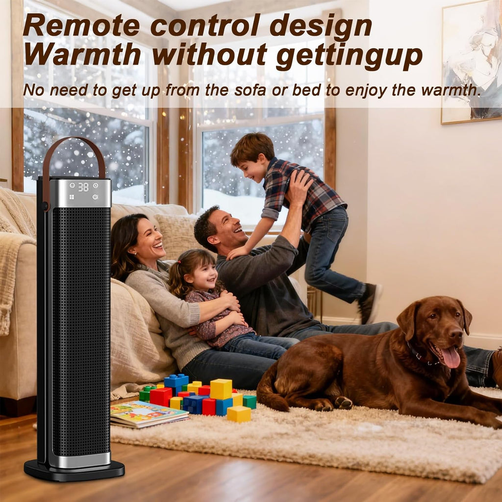 Space Heater Indoor, 25" 1500W PTC Ceramic Heater, 3 Modes, 12H Timer, 45° Oscillating, with Remote, Tower Heater for Office Bedroom