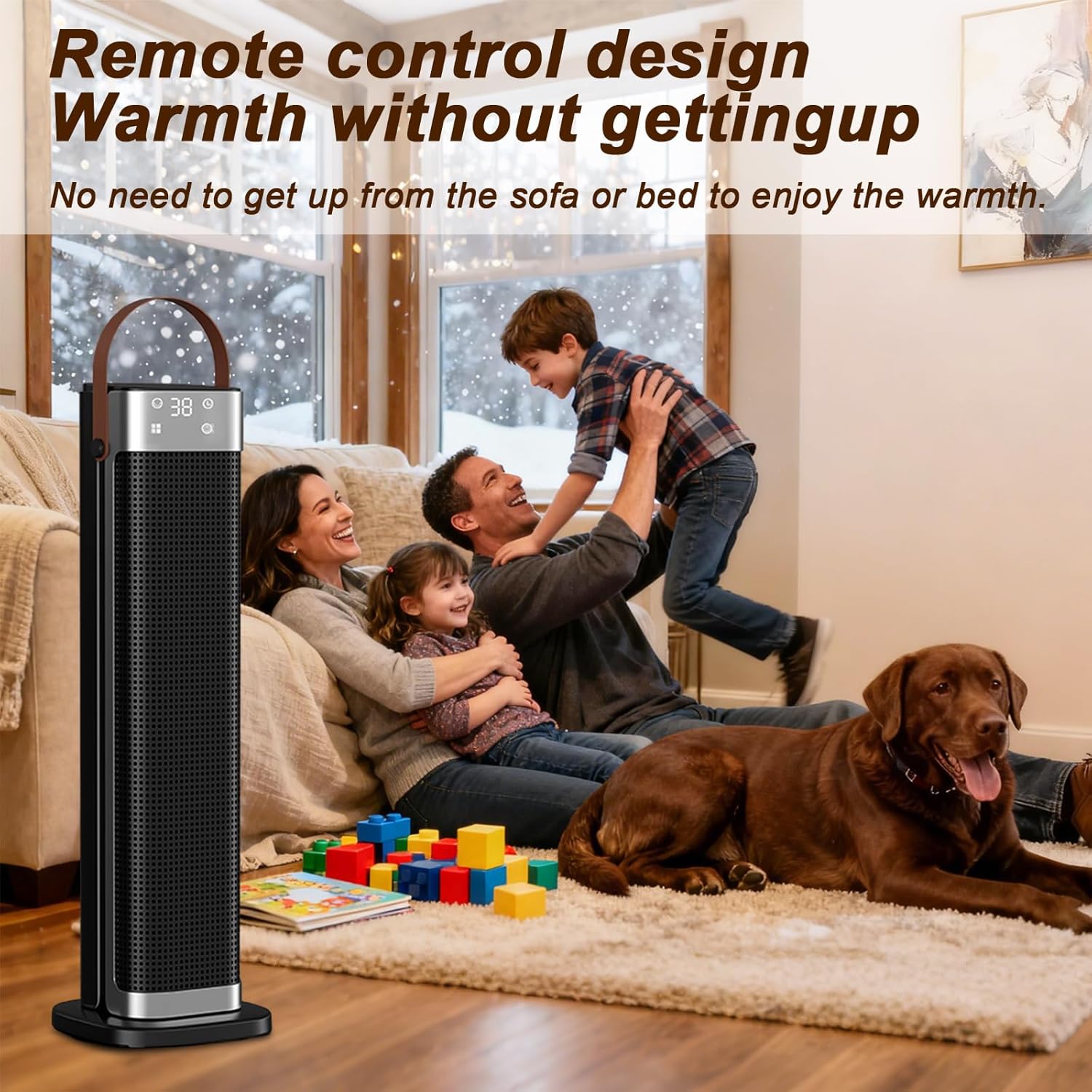 Space Heater Indoor, 25" 1500W PTC Ceramic Heater, 3 Modes, 12H Timer, 45° Oscillating, with Remote, Tower Heater for Office Bedroom