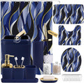 Bathroom Set - Blue and Gold Bathroom Accessories, Bathroom Sets with Shower Curtain and Rugs, Navy Blue Shower Curtain Set with Bathroom Trash Can, Soap Dispenser, Soap Dish for Home Decor