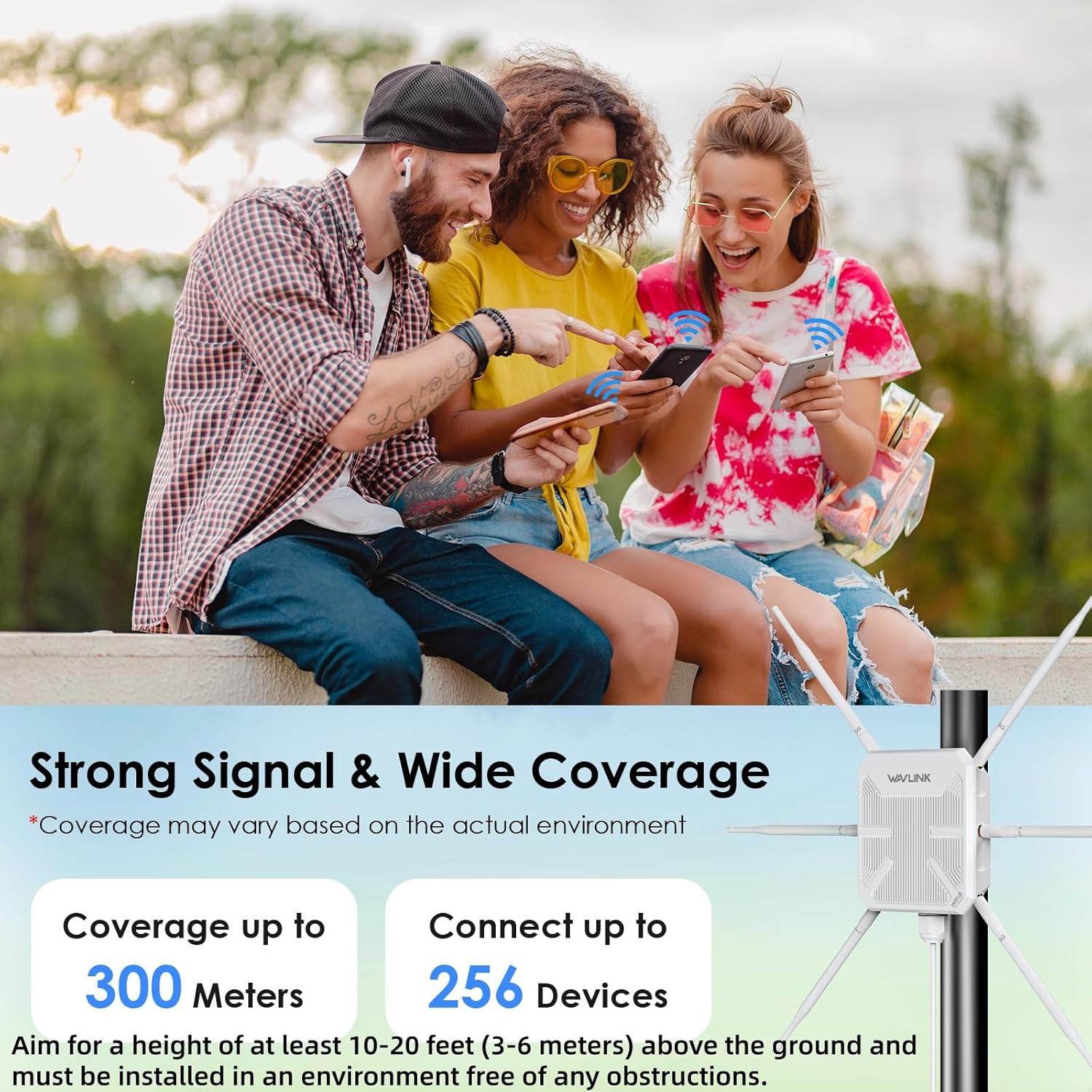 2026 AX3000 Outdoor WiFi 6 Extender, WAVLINK Long-Range WiFi Repeater/Access Point with Dual Band/PoE/IP67 Waterproof/6 x 7dBi Antennas, Supports Up to 256 Devices for Garage, Yard, RV,Farm