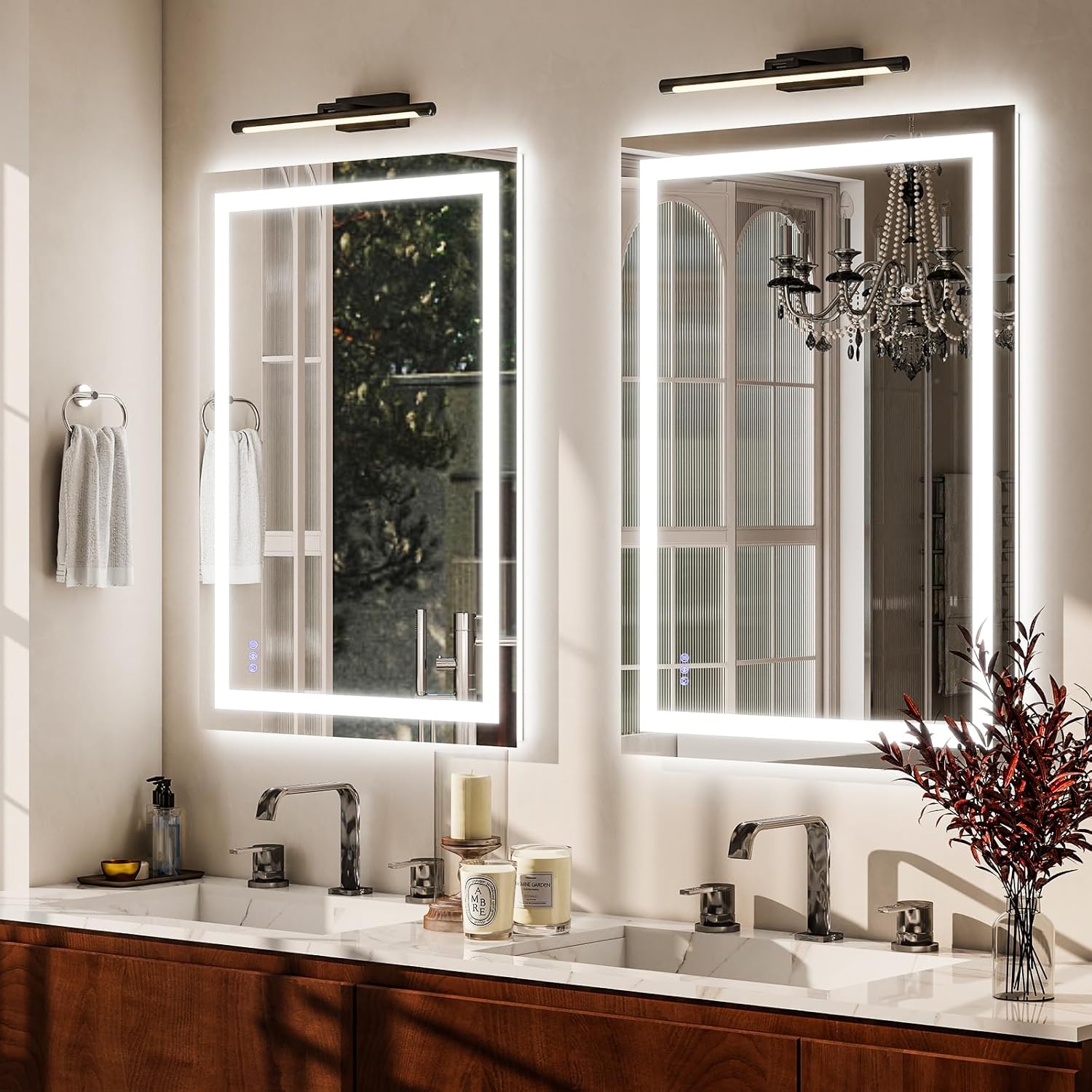 VooBang LED Bathroom Mirror 26 x 38 inches - 3 Adjustable Lighting Modes Lighted Smart Bathroom Vanity Mirror, Anti-Fog, Memory Function, Tempered Glass, Wall Mounted Horizontally Vertically
