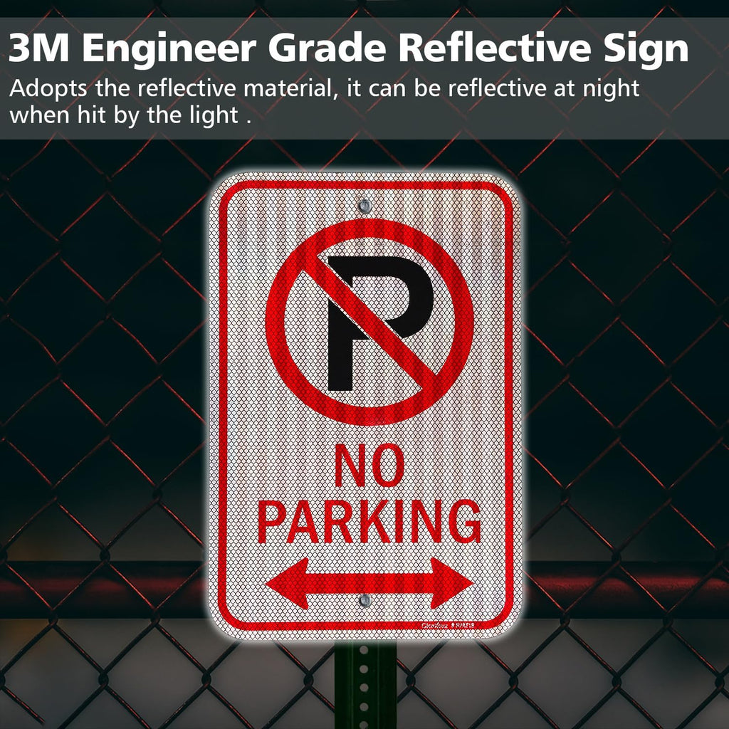 GicnKeuz Large No Parking Sign With Symbol With Arrows, 18x12 Inches No Parking Sign, Engineer Grade Reflective Aluminum, Fade Resistant/Waterproof, Indoor or Outdoor Use (2-Pack)