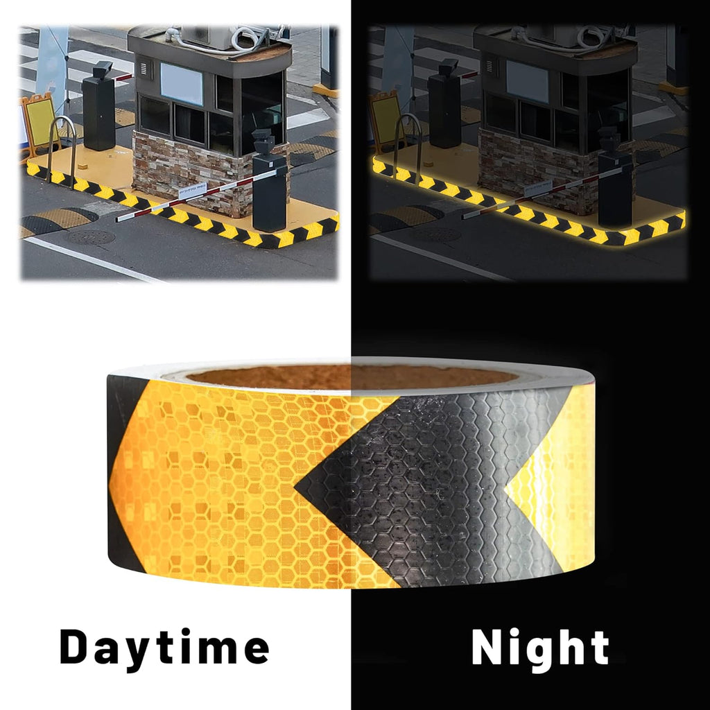 Arrow Reflective Tape 2 Inch x 33 FT Black Yellow Waterproof Caution Safety Tape Stickers Reflector Tape Conspicuity Outdoor Hazard Warning