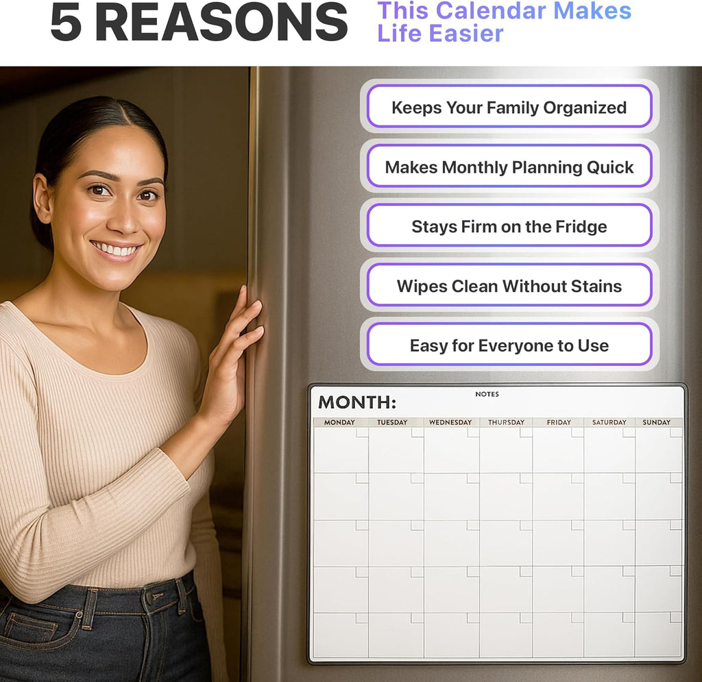 Monthly Magnetic Calendar for Refrigerator – Monday Start 17 x 12” Fridge Calendar Magnet | Dry Erase Whiteboard Family Planner & Schedule Board | Include 5 Markers & Eraser by Freedom Mastery