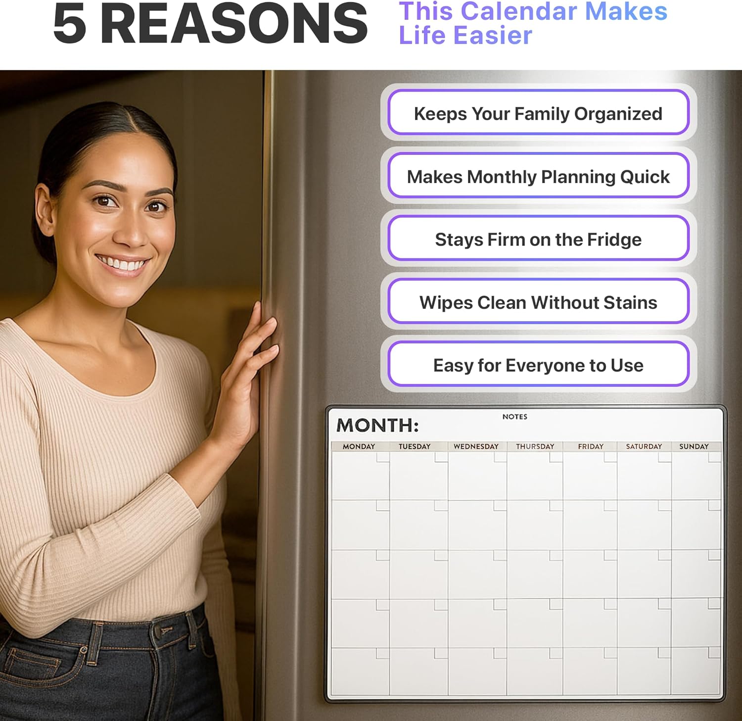 Monthly Magnetic Calendar for Refrigerator – Monday Start 17 x 12” Fridge Calendar Magnet | Dry Erase Whiteboard Family Planner & Schedule Board | Include 5 Markers & Eraser by Freedom Mastery