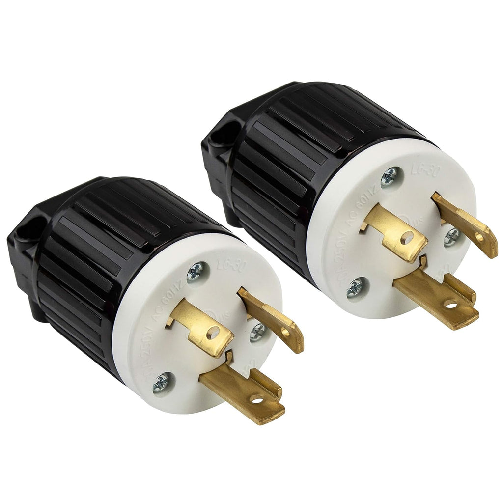 ENERLITES NEMA L6-30P Locking Plug Connector for Generator, Twist Lock Male Plug, 30 Amp, 250 Volt, 2 Pole, 3 Wire Grounding, Industrial Grade Heavy Duty, UL Listed, 66461-BK, Black, 2 Pack