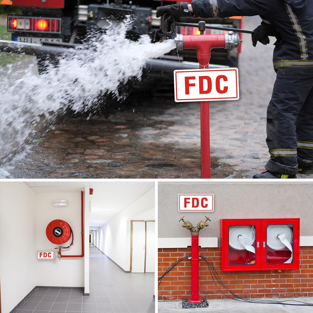 FDC Sign, 2 Pack Outdoor Aluminum Metal Sign, FDC Signs for Fire Department Connection, UV Protected Weather Resistant and Easy to Install (White Color, 12 x 6 inches)