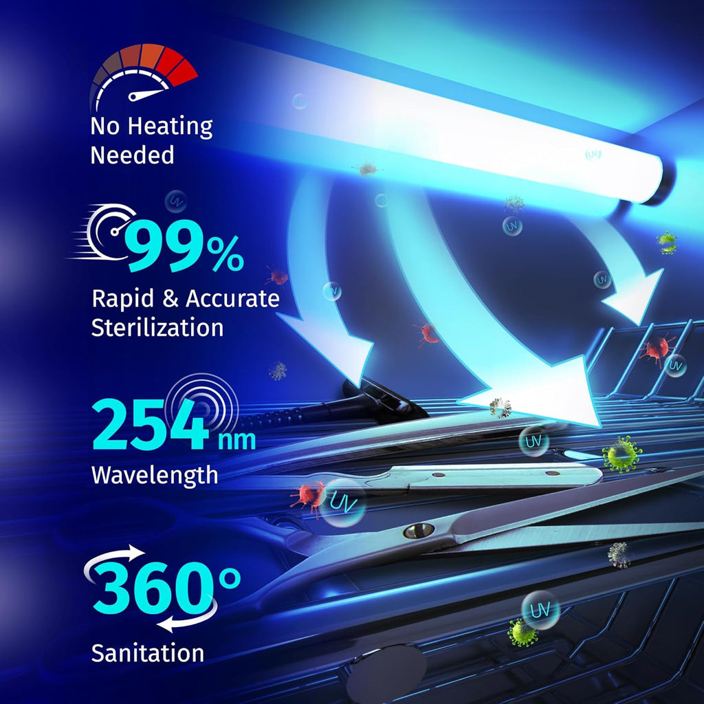 JJ CARE UV Sterilizer 8 Liter Capacity, UV Light 99% Sterilization Killing Efficiency, LED Timer UV Sterilizer Cabinet for Salon, Spa, Office and At Home Use, Professional Tabletop UV Sterilizer,