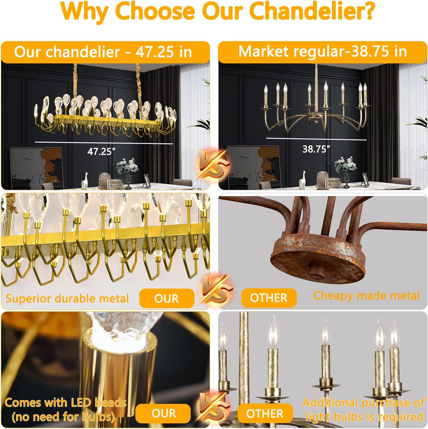 44 Light Gold Chandelier 47.25'' Large Crystal Chandeliers for High Ceiling Dining Room Modern Classic Chandelier Light Fixture for Large Living Room Foyer Stairs Entry Restaurant Hotel
