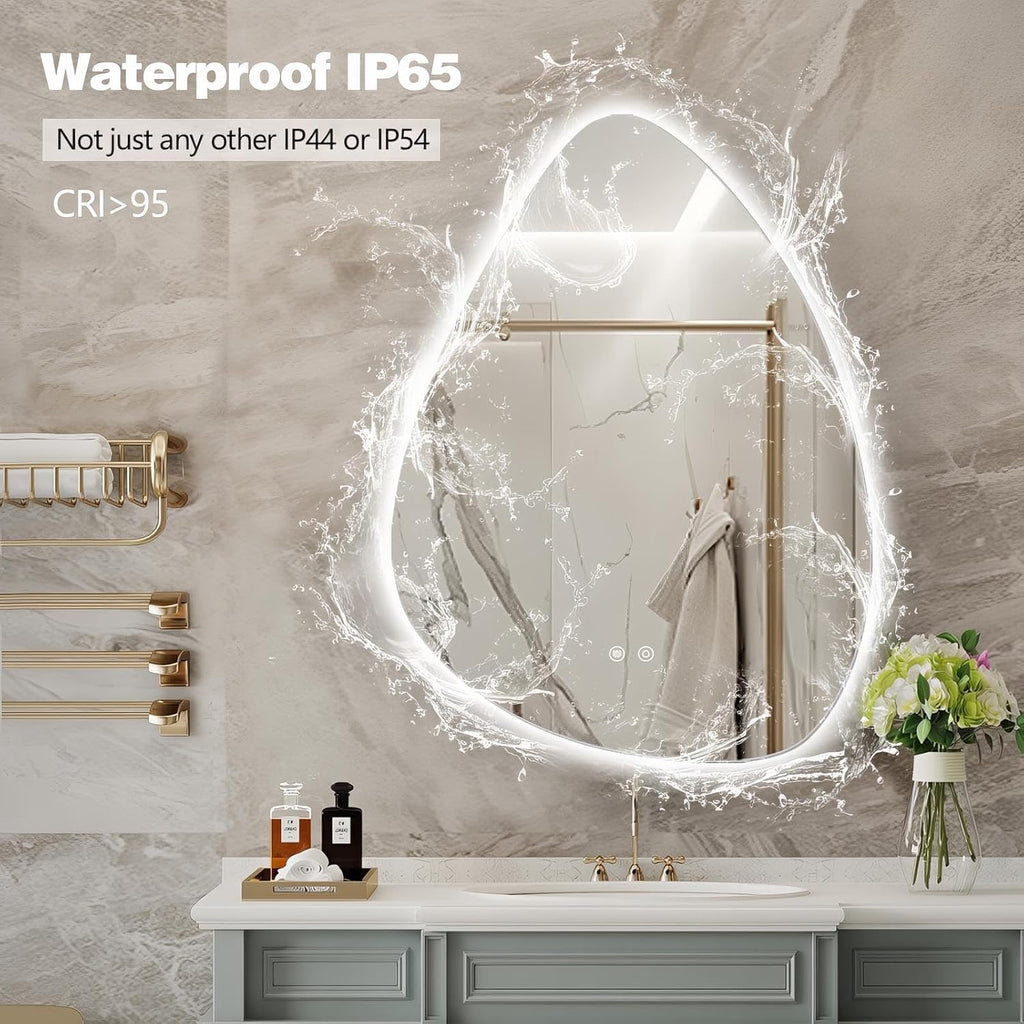 Niccy Irregular LED Bathroom Mirror, 28"x36" Asymmetrical Backlit Vanity Wall Mirrors, Frameless Lighted Mirrors for Bedroom, Living Room, Modern Smart-Mirror with Anti-Fog, Dimmable, Memory Function