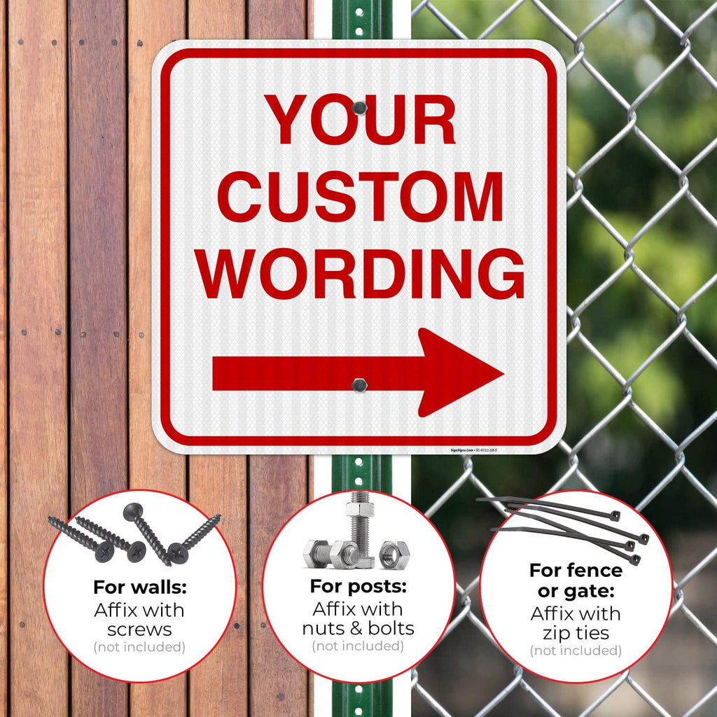 Custom Square Left or Right Arrow Sign, Personalize for Office, Business, Workplace, office, Home, Airbnb, Delivery Signs, 18x18 Inches Yellow, 3M EGP Reflective .063 Aluminum, Fade Resistant,